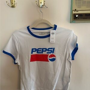 Abercrombie & Fitch Women White and Blue Pepsi T-Shirt